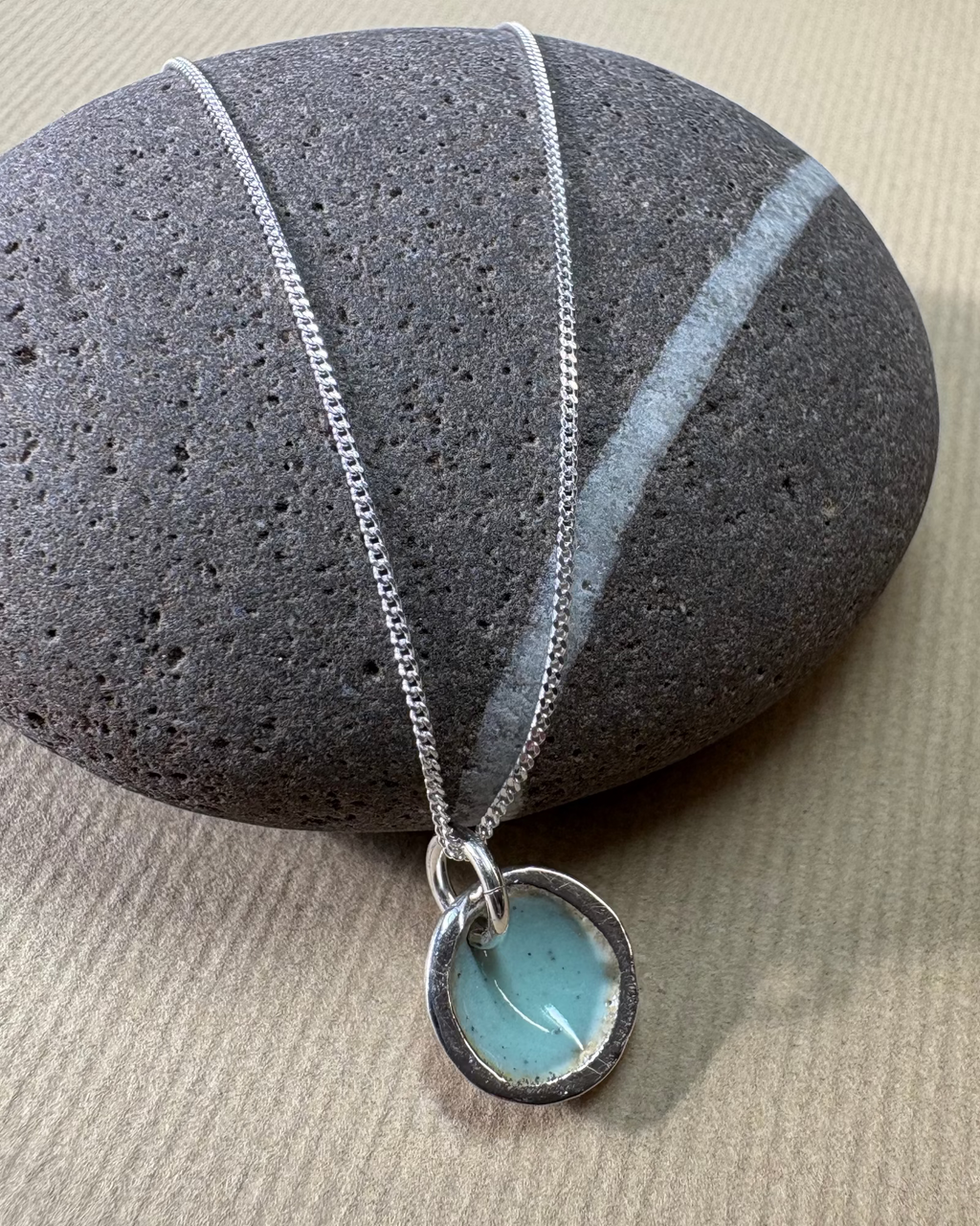 Silver pool  with turquoise enamel on a pebble